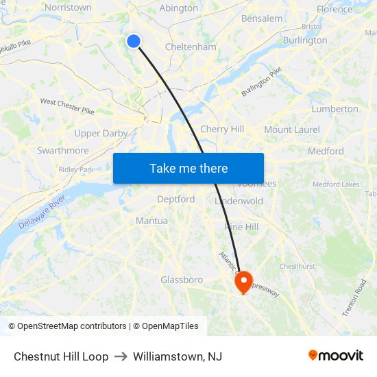 Chestnut Hill Loop to Williamstown, NJ map