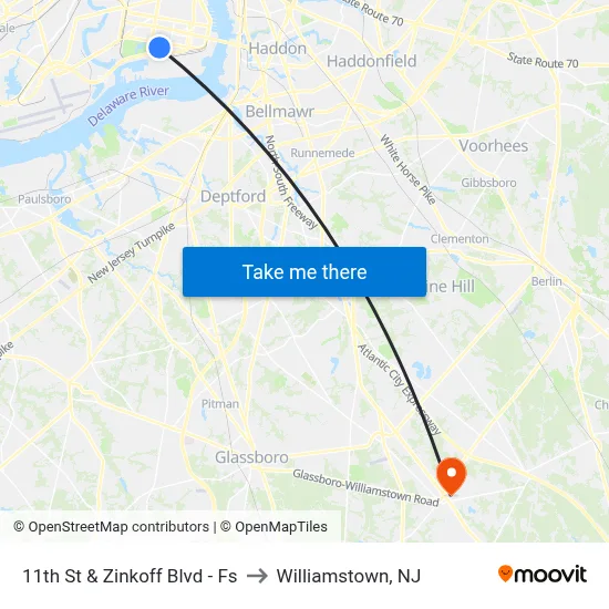 11th St & Zinkoff Blvd - Fs to Williamstown, NJ map