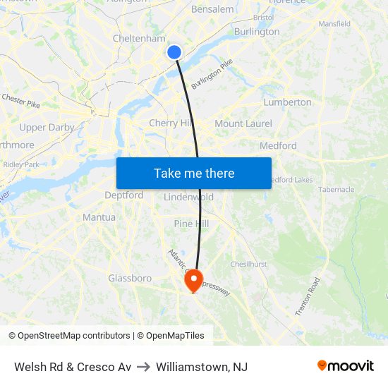 Welsh Rd & Cresco Av to Williamstown, NJ map