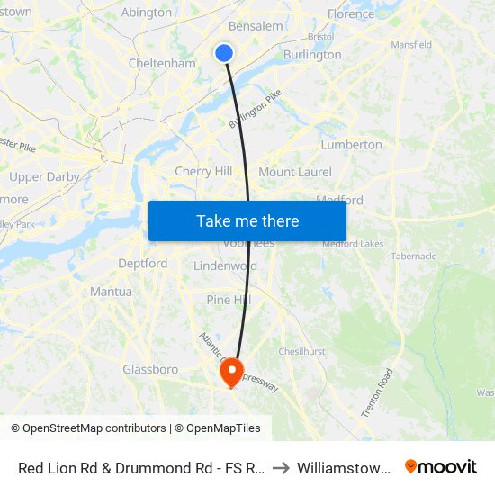 Red Lion Rd & Drummond Rd - FS Route 50 to Williamstown, NJ map