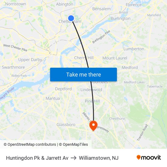 Huntingdon Pk & Jarrett Av to Williamstown, NJ map