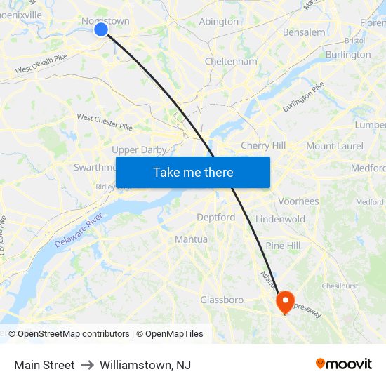 Main Street to Williamstown, NJ map