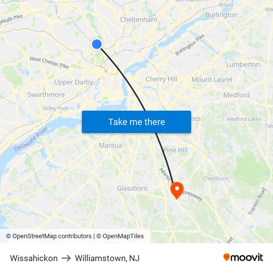 Wissahickon to Williamstown, NJ map