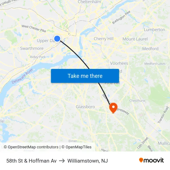 58th St & Hoffman Av to Williamstown, NJ map