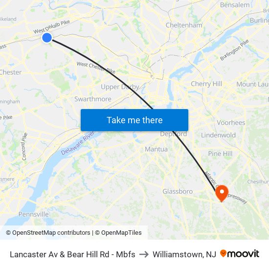 Lancaster Av & Bear Hill Rd - Mbfs to Williamstown, NJ map