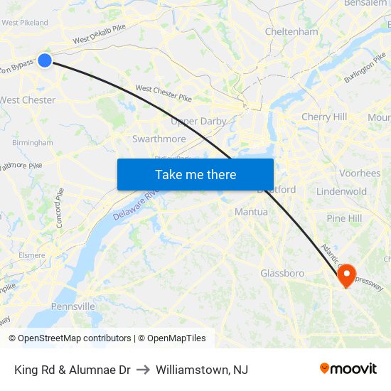 King Rd & Alumnae Dr to Williamstown, NJ map