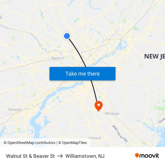 Walnut St & Beaver St to Williamstown, NJ map