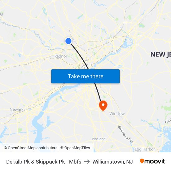 Dekalb Pk & Skippack Pk - Mbfs to Williamstown, NJ map