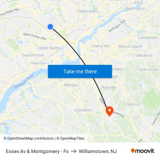 Essex Av & Montgomery - Fs to Williamstown, NJ map