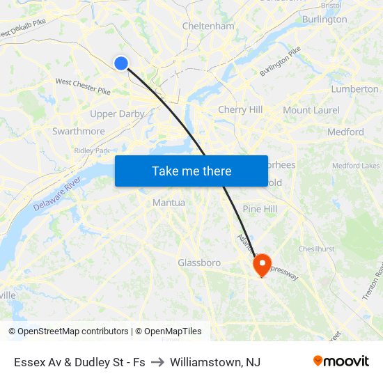 Essex Av & Dudley St - Fs to Williamstown, NJ map