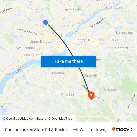 Conshohocken State Rd & Rockhill Rd to Williamstown, NJ map