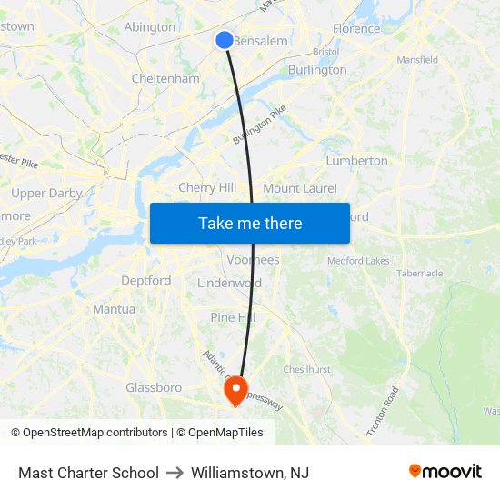Mast Charter School to Williamstown, NJ map