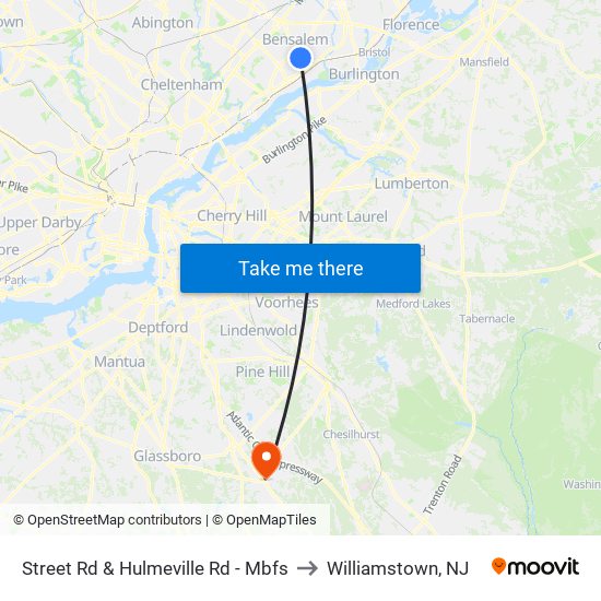 Street Rd & Hulmeville Rd - Mbfs to Williamstown, NJ map