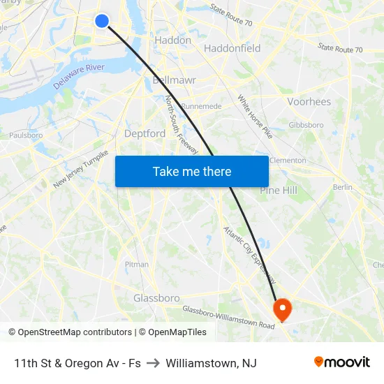 11th St & Oregon Av - Fs to Williamstown, NJ map