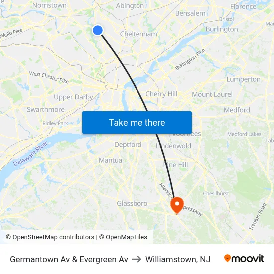 Germantown Av & Evergreen Av to Williamstown, NJ map