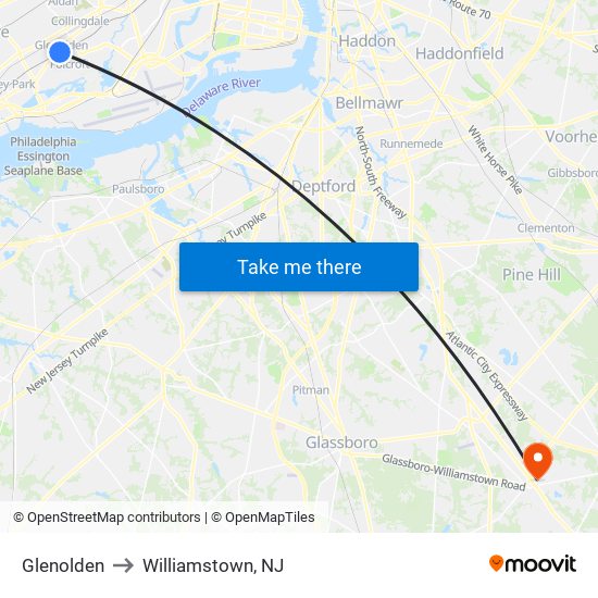 Glenolden to Williamstown, NJ map