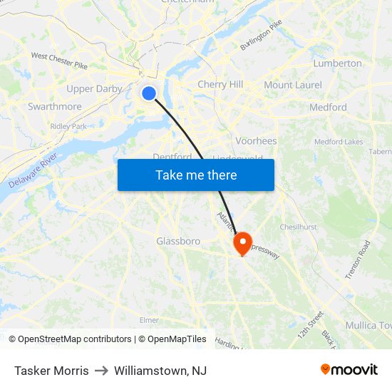 Tasker Morris to Williamstown, NJ map