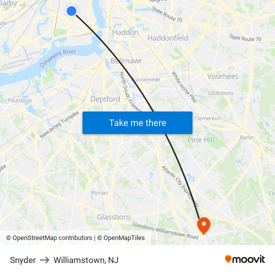 Snyder to Williamstown, NJ map