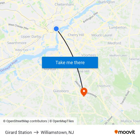 Girard Station to Williamstown, NJ map