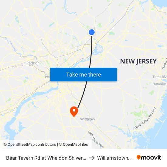 Bear Tavern Rd at Wheldon Shivers Dr to Williamstown, NJ map