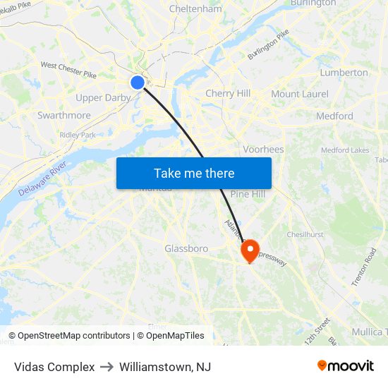 Vidas Complex to Williamstown, NJ map