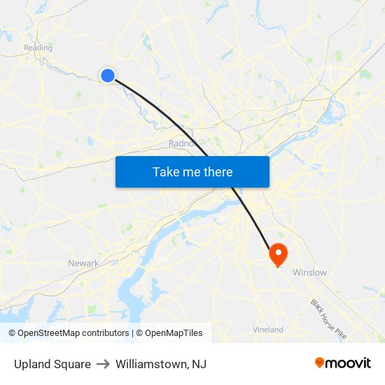 Upland Square to Williamstown, NJ map