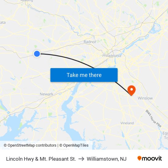 Lincoln Hwy & Mt. Pleasant St. to Williamstown, NJ map