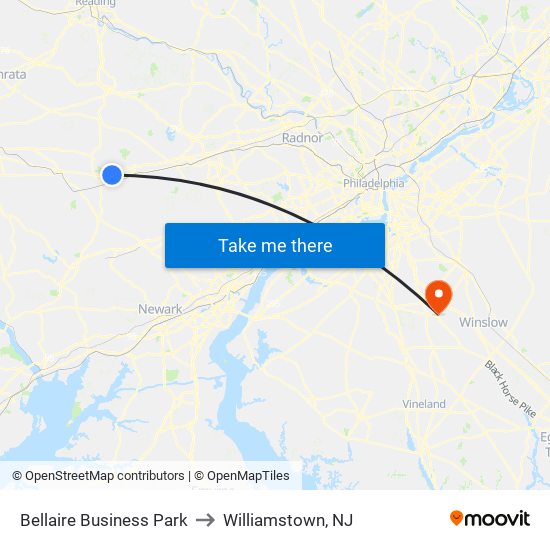 Bellaire Business Park to Williamstown, NJ map