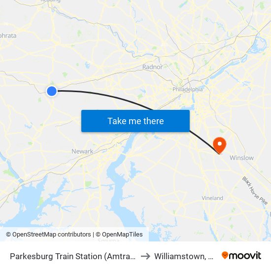 Parkesburg Train Station (Amtrak) to Williamstown, NJ map