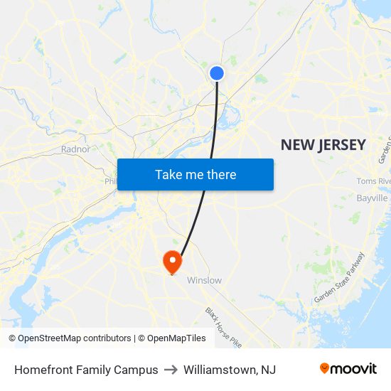 Homefront Family Campus to Williamstown, NJ map