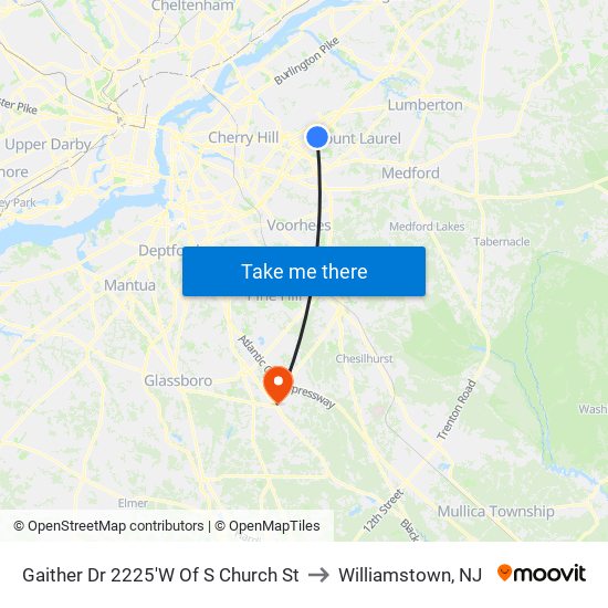 Gaither Dr 2225'W Of S Church St to Williamstown, NJ map