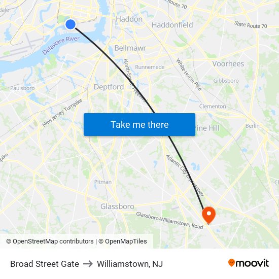 Broad Street Gate to Williamstown, NJ map