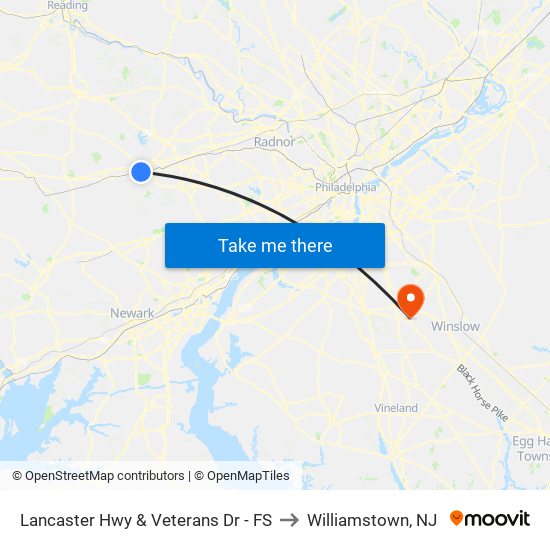 Lancaster Hwy & Veterans Dr - FS to Williamstown, NJ map