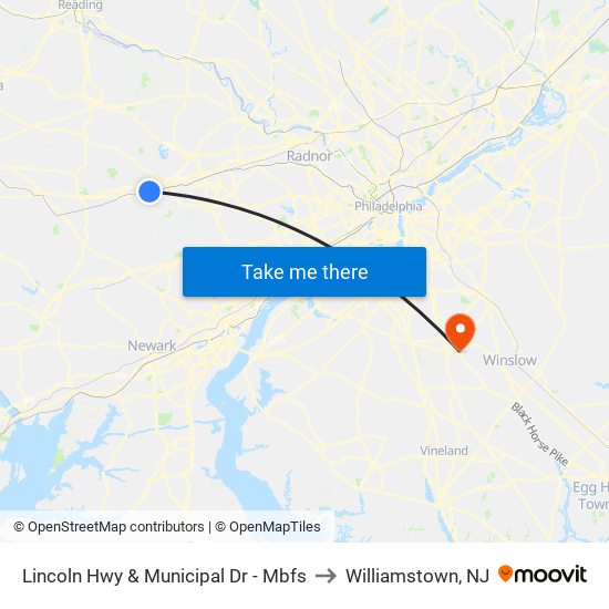 Lincoln Hwy & Municipal Dr - Mbfs to Williamstown, NJ map