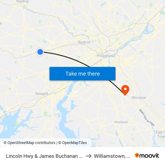 Lincoln Hwy & James Buchanan Dr to Williamstown, NJ map