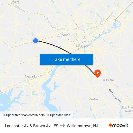 Lancaster Av & Brown Av - FS to Williamstown, NJ map