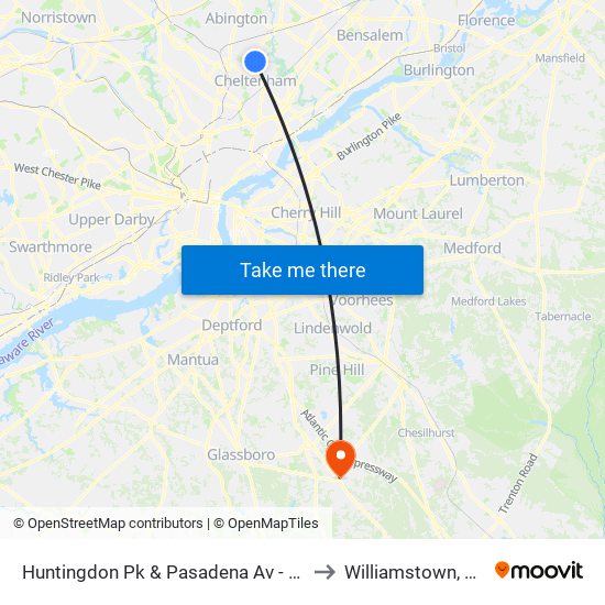 Huntingdon Pk & Pasadena Av - FS to Williamstown, NJ map