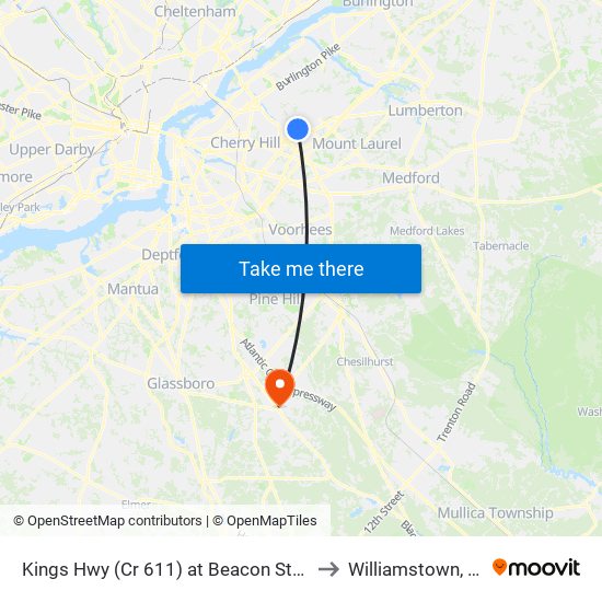 Kings Hwy (Cr 611) at Beacon Street to Williamstown, NJ map