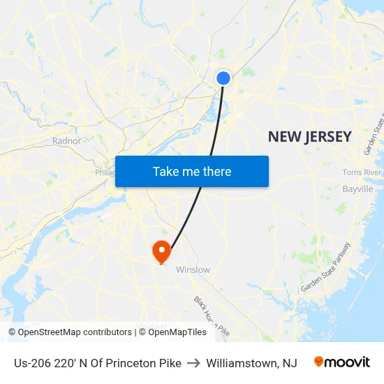 Us-206 220' N Of Princeton Pike to Williamstown, NJ map