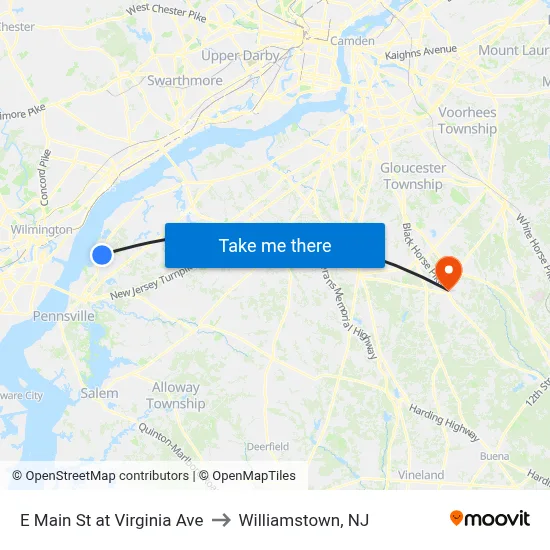 E Main St at Virginia Ave to Williamstown, NJ map