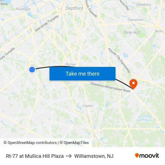 Rt-77 at Mullica Hill Plaza to Williamstown, NJ map