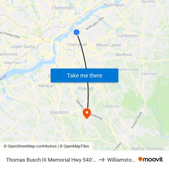 Thomas Busch III Memorial Hwy 540'N Of National H# to Williamstown, NJ map