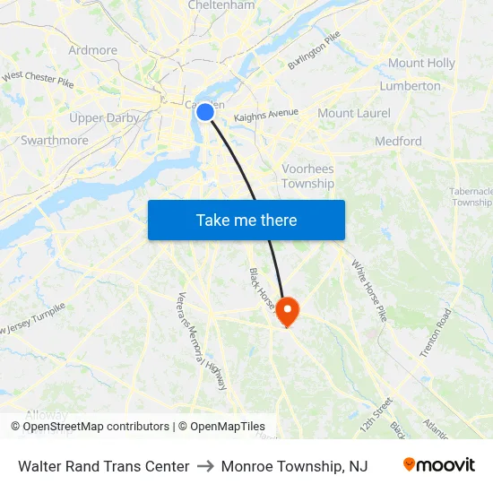 Walter Rand Trans Center to Monroe Township, NJ map