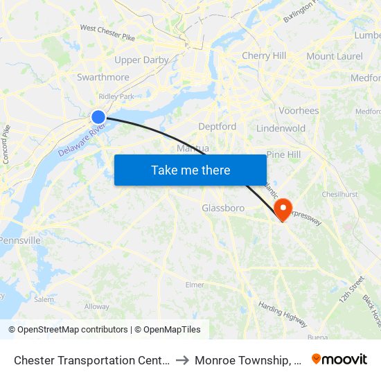 Chester Transportation Center to Monroe Township, NJ map