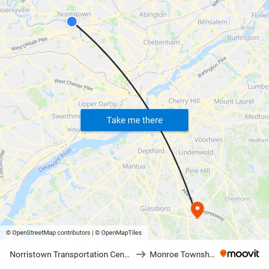 Norristown Transportation Center - Nhsl to Monroe Township, NJ map