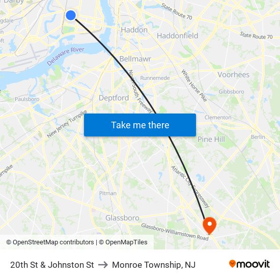 20th St & Johnston St to Monroe Township, NJ map