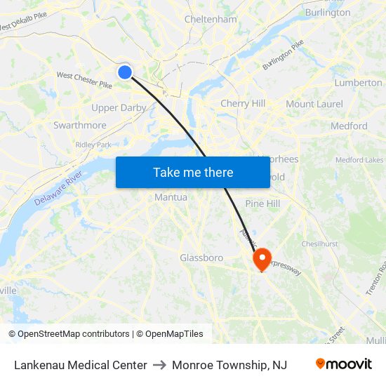 Lankenau Medical Center to Monroe Township, NJ map