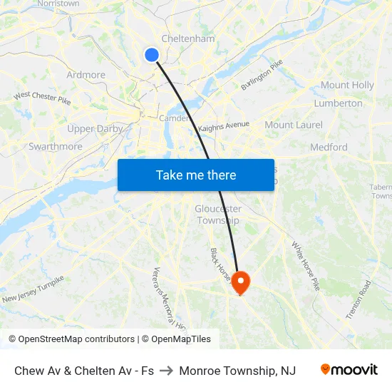 Chew Av & Chelten Av - Fs to Monroe Township, NJ map