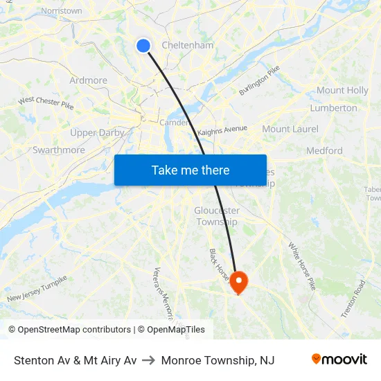 Stenton Av & Mt Airy Av to Monroe Township, NJ map