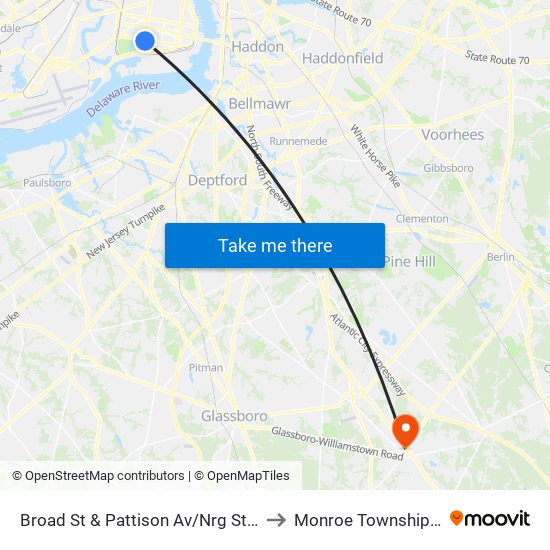 Broad St & Pattison Av/Nrg Station to Monroe Township, NJ map